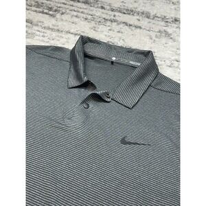 Nike Tiger Woods Vented Golf Polo Men's Large Snap Gray Striped Dri-fit 726197